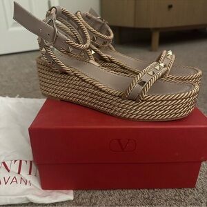 Valentino Gold Rope-Style Platform Espadrille Sandals